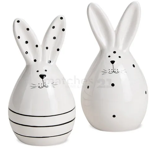 matches21 HOME & HOBBY Dekofigur Osterhasen weiß schwarz 2er Set 14 cm (2 St)