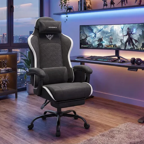SONGMICS Ergonomischer Gaming-Stuhl mit Fußstütze, bis 150 kg, Schwarz
