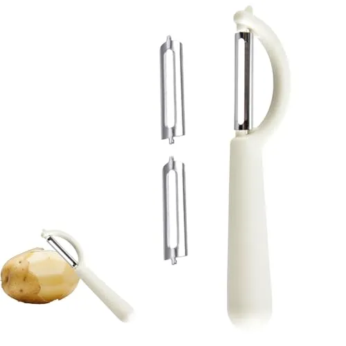 Sparschäler mit 2 Ersatzklingen – Edelstahl Gemüse- & Kartoffelschäler, Kompatibel mit Tupper, Fackelmann, Fiskars, Westmark – Karottenschäler, Obstschäler, Gurkenschäler für Links- & Rechtshänder