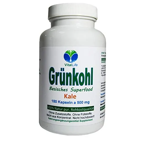 GRÜNKOHL Sulforaphan Kale 180 Kapseln - Natürliche Vitalstoffe für Augen und Darm - Multivitaminpräparate & Mineralien mit hoch bioverfügbarem Grünkohl, reich an Lutein und Antioxidantien für eine gesunde Verdauung und Entgiftung. Vegan und ohne Zusatzstoffe!