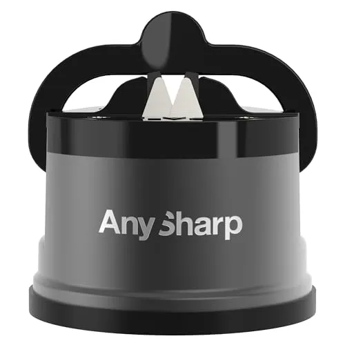 AnySharp Pro Metall-Messerschärfer mit PowerGrip Saugnapf, Wolframkarbid | Premium Wolframkarbid-Schärfsystem, für Küchenmesser, Wellenschliff & gehärteten Stahl, Professionelle Qualität