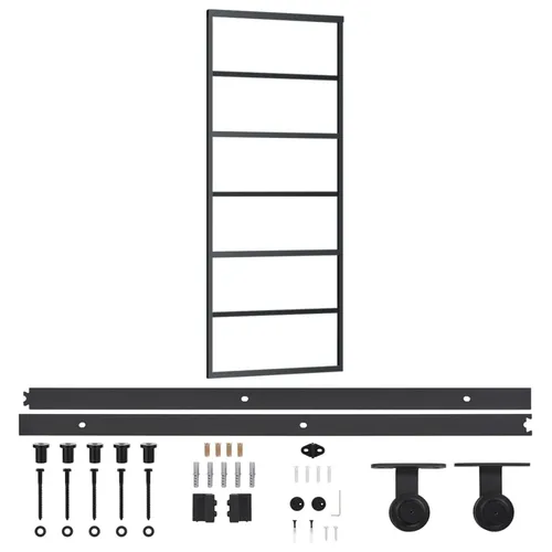 vidaXL Schiebetür ESG-Glas & Aluminium 76x205 cm - Zimmertüren mit elegantem Design, gefertigt aus transparentem ESG-Glas und Aluminiumrahmen. Die Soft-Stopp-Funktion sorgt für geräuschloses Öffnen und Schließen.