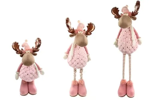 ELLUG Verstellbarer Rosa Plüschelch mit Ausziehbaren Beinen – Festliche Winterdekoration (58 cm bis 96 cm)