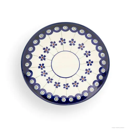Bunzlauer Keramik Untertasse Ø 16 cm, H 1,8 cm – Stellfläche Ø5,30 cm Dekor 166a