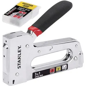 Stanley TR120 Handtacker und Nagler 3-in-1 - Tacker für Klammern Typ A & H, robustes Stahlgehäuse und leichtes Nachladen - ideal für Handwerksprojekte.