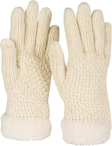 styleBREAKER Damen warme Winter Handschuhe mit Perlmuster und Fleece, Thermo Strickhandschuhe, Fingerhandschuhe 09010032, Farbe:Beige