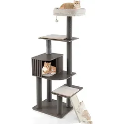 GOPLUS Kratzbaum groß 171 cm – Multifunktionaler Katzenbaum mit Plattformen und weichen Matten - Multifunktionaler Kratzbaum für Katzen mit zwei Plattformen, Häuschen und weichen, abnehmbaren Matten. Bietet Spiel- und Ruheplätze und schützt Möbel. Einfach zu montieren und zu reinigen, passt perfekt zu jedem Wohnstil.