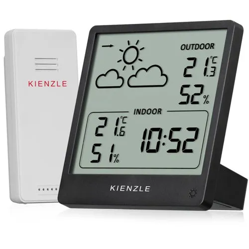 Kienzle Funkwetterstation Slim Design - Moderne Wetterstation mit Außensensor für präzise Temperatur- und Luftfeuchtigkeitsmessung, Wettervorhersage und maximalen/minimalen Werten. Ideal für Ihr Zuhause!