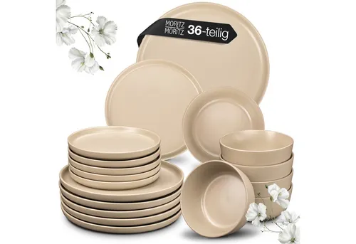 Moritz & Moritz Tafelservice NORDIC 36tlg Geschirrset - 36-teiliges Kombigeschirr für 12 Personen, aus langlebigem Steinzeug in modernem Beige, ideal für festliche Anlässe und den täglichen Gebrauch.
