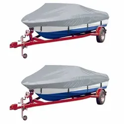 vidaXL Bootspersenninge 2 Stk. Grau - 427-488 cm - Boot-Zubehör: Robuste und wasserabweisende Bootsabdeckung, ideal für Lagerung und Festmachen, mit Doppelnähten und elastischer Kordel für einfache Befestigung. Lieferung umfasst 2 Stück.