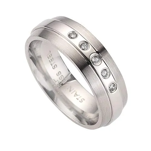 Zeeme Stainless Steel Unisex Ring Edelstahl Matt/Glanz Kristall grau 389070001