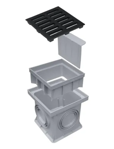 Marley Einlaufschacht 200x200mm mit Gussrost und Geruchsverschluss - Hochwertiger Einlaufschacht für Gartenentwässerung, frost- und säurebeständig, befahrbar mit hoher Ablaufleistung, ideal für vielseitige Anschlussmöglichkeiten.
