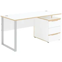 Mid.you Schreibtisch 150x77x73 cm - Modern gestalteter Kinderschreibtisch in Silber, Weiß und Eiche Artisan. Ideal für kreative Kinder mit viel Platz für Bücher und Materialien.