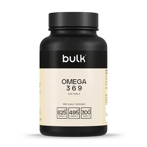 Bulk Omega-3-6-9-Kapseln, Fischöl, Leinsamenöl, Sonnenblumenöl, 1000 mg, Packung mit 90 Stück, Verpackung kann variieren