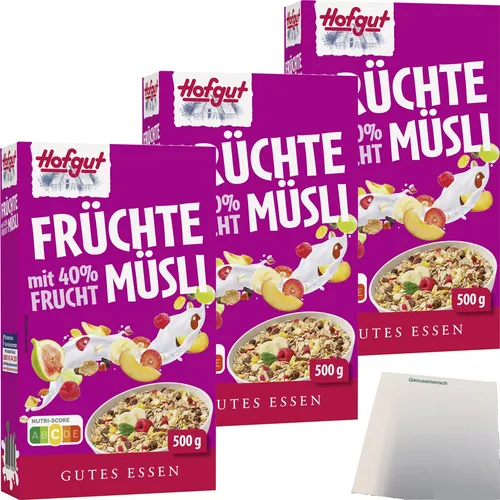 Hofgut Müsli Früchte 3er Pack 3x500g Packung usy Block