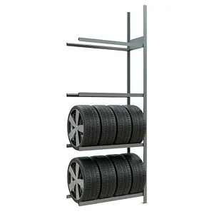 Verzinktes Anbauregal für Reifen und Räder, 2750 x 1000 x 400 mm - Werkstatteinrichtung mit reifenschonenden Traversen, ideal für die sichere Lagerung von Reifen bis 150 kg pro Ebene, flexibel anpassbar und kombinierbar mit MULTIplus-Stecksystem.