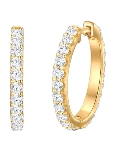 Trilani Creolen in Gelbgold mit Zirkonia - Elegante Creolen aus hochglanzpoliertem Sterling Silber, verziert mit funkelndem Zirkonia. Perfekt für jeden Anlass!