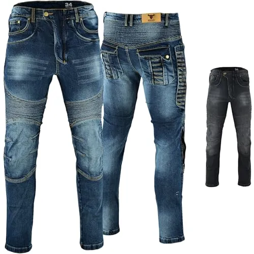 BULLDT Herren Motorradjeans Motorradhose Denim Jeans Hose mit Protektoren W34 / L32 Blau