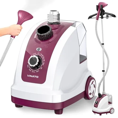 VINATO Steamer Dampfglätter, Vertikaler Dampfbügler mit 1,35-Liter-Wassertank, 11 Dampffunktionen Clothes Steamer für Stoffpflege, Antibakterielle Dampfbürste für Alle Textilarten - 1950W