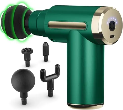 Cotsoco Mini Massagepistole – Muskel Percussion Massagegerät mit 4 Massageköpfen, leise & tragbar, Tiefengewebe-Massage Gun für Rücken, Beine, Schultern & Nacken – Geschenk für Sport & Zuhause Grün