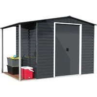 DURAMAX Gerätehaus Alpine 2,4x1,8m mit Anbau - Geräteschuppen, wetterfest und erweiterbar mit zusätzlichem Anbau für mehr Stauraum - ideal für Garten und Terrasse.