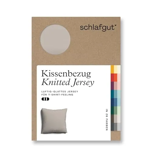 schlafgut Knitted Jersey Kissenbezug 40x40 cm Sand Mid Uni weicher Premium Kopfkissenbezug einzeln, faltenfrei mit Elasthan