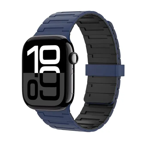 Astorgos Magnetisches Band Kompatibel Apple Watch Ultra 3/2/1 49mm,S11/S10 46mm,9/8/7 45mm,SE3/SE2/SE/6/5/4 44mm,3/2/1 42mm,Silikon Uhrenarmband Starker Magnet Link Solo Loop Ersatzarmband,DBlu/Schw
