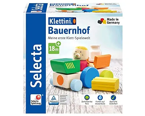 Selecta 62076 Klettini Bauernhof - Buntes Klett-Stapelspielzeug - Sortier- & Stapelspielzeug mit 7 Teilen, fördert kreative Rollenspiele und ist aus hochwertigem, ungiftigem Holz. Robuste Handarbeit, Made in Germany.