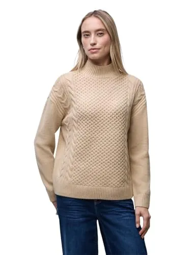 Rollkragenpullover STREET ONE für Damen in sanded beige - Kuscheliger Grobstrickpullover von STREET ONE mit hohem Rollkragen und Rippbündchen. Ideal für kühle Tage und entspannte Casual-Outfits. Material: 34% Baumwolle, 34% Polyacryl, 29% Polyester, 3% Elasthan.