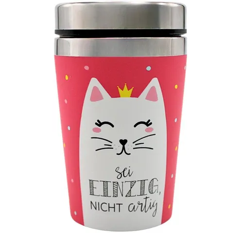 Dekohelden24 Thermobecher Thermobecher/Becher to go, Kaffeebecher, Isolierbecher, Katze, 1-tlg., Metall