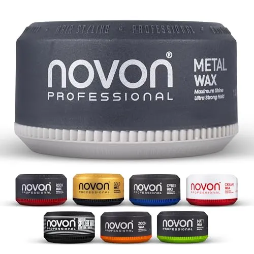Novon Professional Metal Wax | 150 ml Haarwachs | spiegelnder Glanz | kraftvoller Halt für definierte Styles|frischer Erdbeerduft | geeignet für besondere Anlässe | auch kinderfreundlich