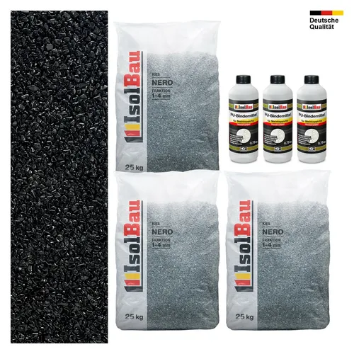 Steinteppich SET Nero 1-4mm Marmorkies 75kg + PU-Bindemittel Set für 7,5m²