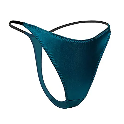 SilRiver Damen Seidensatin Sexy Spitzen Unterwäsche Tanga Höschen G-String & T-Back (Türkisches Blau, Small)