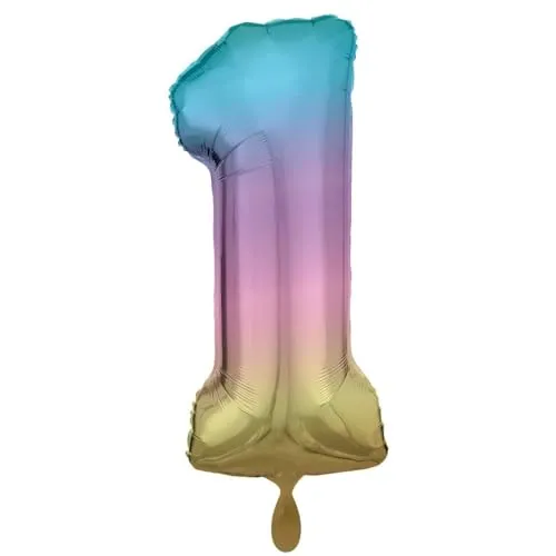 Amscan 9909699 - Folienballon Zahl, Größe circa 86 cm, pastellfarben, für Helium oder Luft, Heliumballon, Geburtstag, Jubiläum