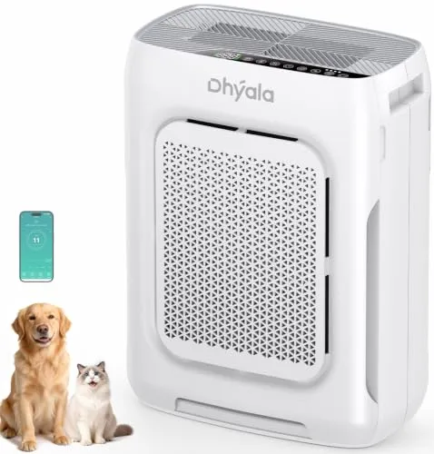 Dhyala Luftreiniger Allergiker Air Purifier HEPA Luftfilter mit waschbarem Doppelfilter, CADR 450m³/h, Smart WiFi, 20dB Schlafmodus, AQI Anzeige, Aroma, Timer, gegen Staub Pollen, Haustiere & Raucher