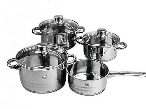 CS Kochtopfset Belm Edelstahl – 7-teiliges Set mit Glasdeckel - Hochwertiges 7-teiliges Kochtopfset aus Edelstahl, geeignet für alle Herdarten, inklusive Glaskeramik, Induktion und Gas – ideal für vielseitige Kochbedürfnisse.