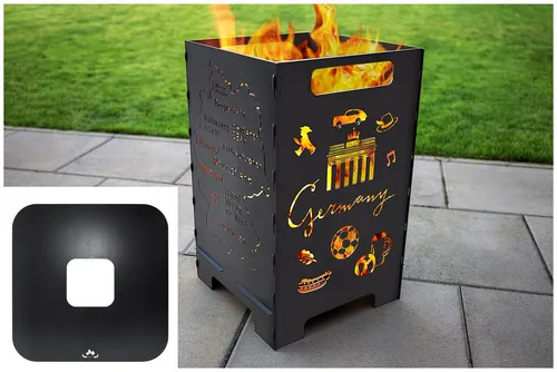 teileplus24 FT03 Feuertonne + Feuerplatte | Komplettset für Grillfreunde - Grillplatten für unvergessliche Lagerfeuerabende: Massiver Stahl, einfaches Stecksystem, ideal zum Grillen von Fisch, Fleisch, Obst und Gemüse.