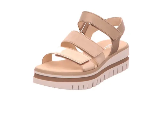 Gabor Komfort Sandalen Damen 31373834383236 Beige 40 1/2 EU - Wanderschuhe mit hochwertigem Veloursleder/Textilmix, bequemen Klettverschlüssen für optimale Anpassung und einem stilvollen Keilabsatz – ideal für warme Tage.