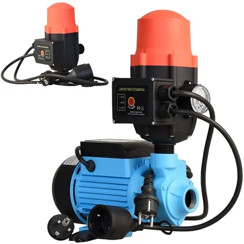 Wasserpumpe QB 60 mit Elektronische Druckschalter BRIO - Pumpensteuerung - Gartenpumpe (370 W, 2100 l/h, Förderhöhe 39m) - Gußeisen - Einschaltdruck einstellbar - Hauswasserautomat Trockenlaufschutz