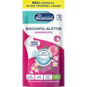 Dr.Beckmann Weichspüler Magic Leaves Sommerblüte, vegan, Blätter, pflanzliche Inhaltsstoffe, 100% wasserlöslich, 28 WL