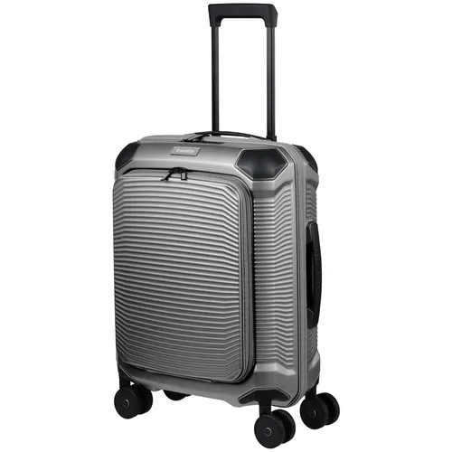 Travelite Millennium 4-Rollen-Kabinentrolley 55 cm (silber) - Stylischer 4-Rollen-Kabinentrolley aus robustem Polycarbonat mit 40 l Volumen. Praktische Vortasche für schnellen Zugriff auf Laptop und Dokumente. Ideal für Geschäftsreisen und Kurztrips.