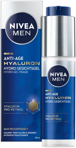 Nivea Men Anti-Aging-Creme ANTI-AGE HYALURON HYDRO GESICHTSGEL, mit Gel-Textur, dermatologisch bestätigt