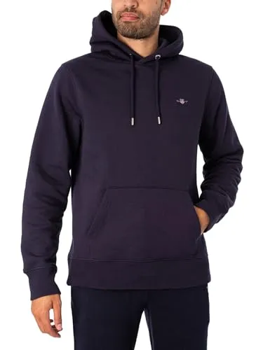 Gant Herren Reg Shield Hoodie Kapuzenpullover, Evening Blue, M EU - Kapuzenpullover für Herren mit normaler Passform und Kängurutasche, ideal für lässige Outfits und Alltag.