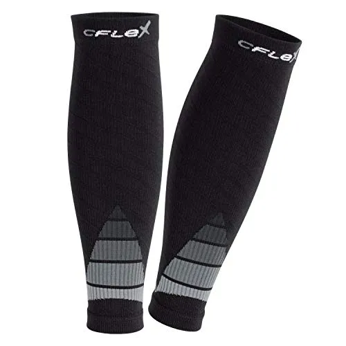 CFLEX Herren & Damen Sport Kompressions Stulpe (1 Paar) Wadenbandage - Schwarz-Grau L-XL