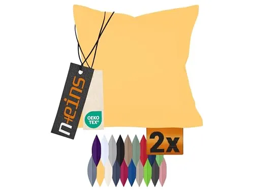 npluseins Doppelpack Baumwoll-Kissenbezüge - Moderne Wohndekoration in schlichtem Design 317.361, 50 x 50 cm, gelb