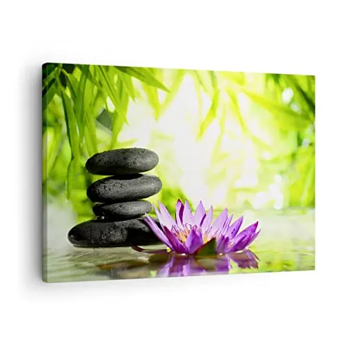 Bilder auf Leinwand Spa bambus blume wasser Leinwandbild 70x50cm Wandbilder Dekoration Wohnzimmer Schlafzimmer Küche Deko Klein Wanddeko Bild Wand Kunstdruck Art Wall Decor Canvas AA70x50-2477