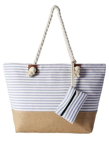 DonDon Badetasche XXL Familie - Hochwertige Strandtasche mit Reißverschluss - Damen-Shopper mit 100% Baumwolle innen und 100% Polyester außen. Ideal für Strand und Freizeit, bietet viel Stauraum und kommt mit einer praktischen Innentasche.