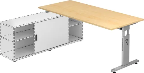 Hammerbacher Anbauschreibtisch T-Fuß 180x80cm Ahorn - Kinderschreibtische mit höhenverstellbarem T-Fuß-Gestell für ergonomisches Arbeiten und einer stabilen, 25 mm dicken Ahornplatte.