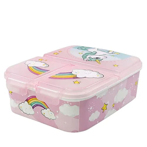 Stor Einhörner - Regenbogen | Sandwich-Box mit 3 Fächern für Kinder - Kinder-Lunch-Box - Snack-Halter - dekorierte Lunch-Box
