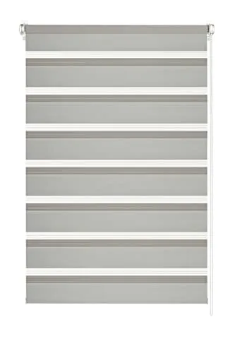 GARDINIA Doppelrollo EASYFIX, 120 x 150 cm, Hellgrau - Seitenzugrollo mit stufenlos verstellbaren transparenten und blickdichten Streifen, kinderfreundlich und einfach ohne Bohren zu montieren - ideal für jedes Fenster.
